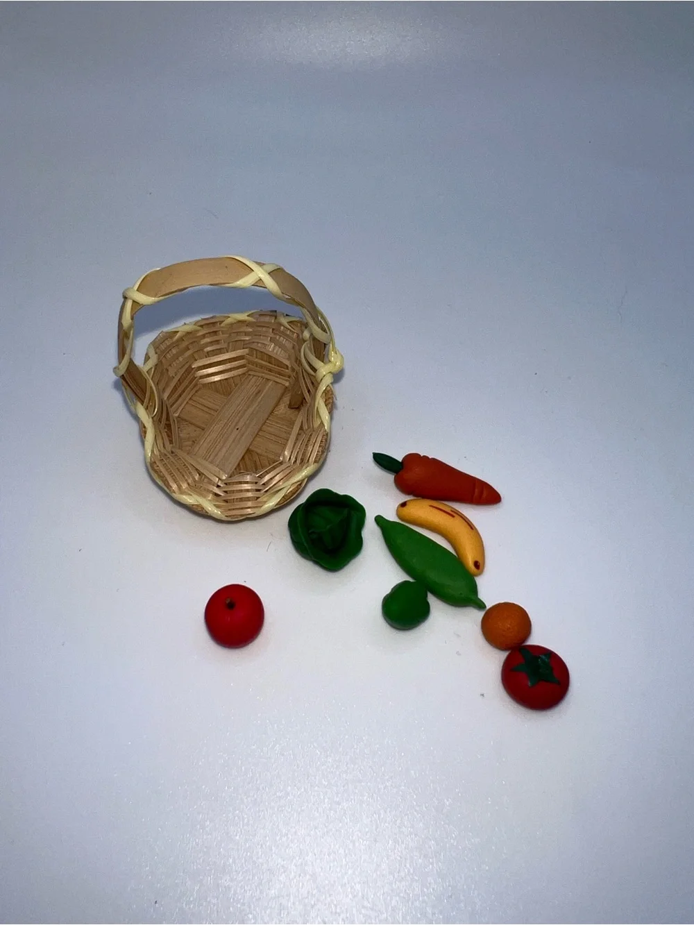 Miniature Wicker Basket with Colorful Clay Vegetables